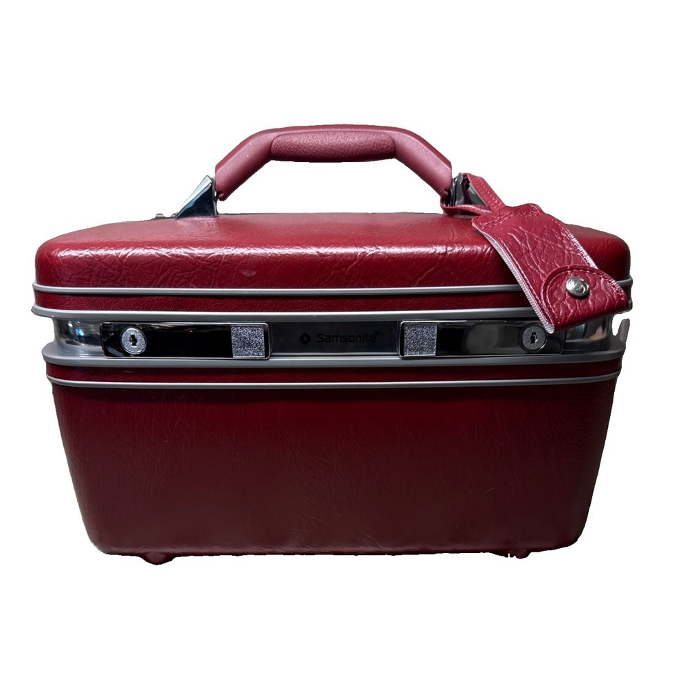 Vtg Samsonite Silhouette Train Case W/ Key & MakeUp bag Hardshell Luggage Maroon